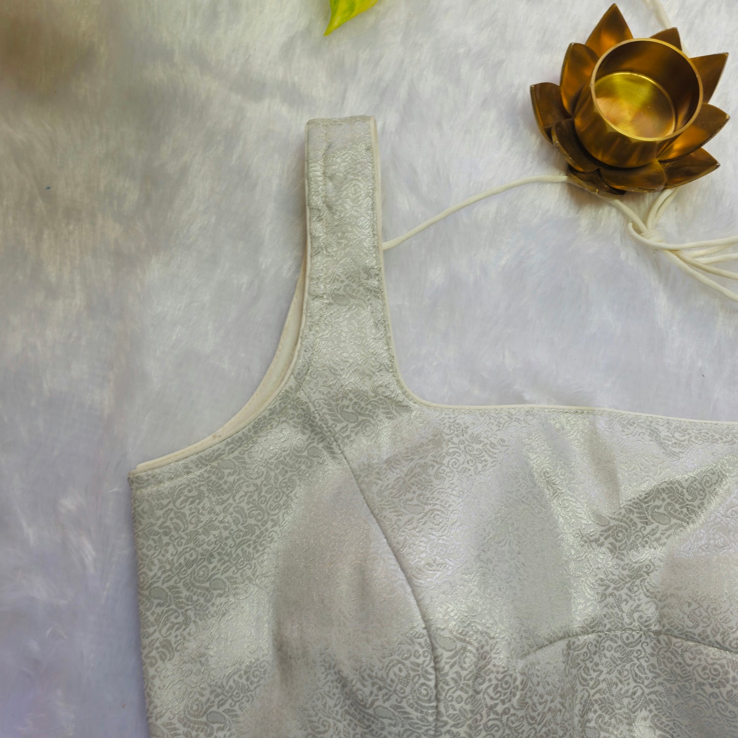 White Brocade Sleeveless Blouse