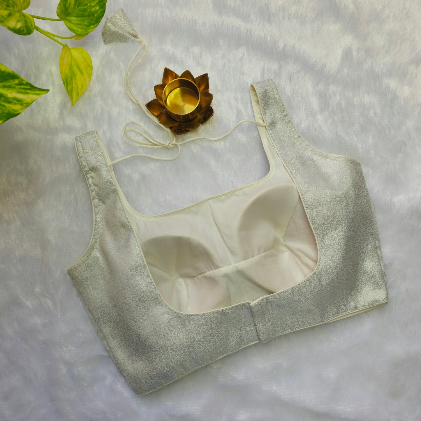 White Brocade Sleeveless Blouse