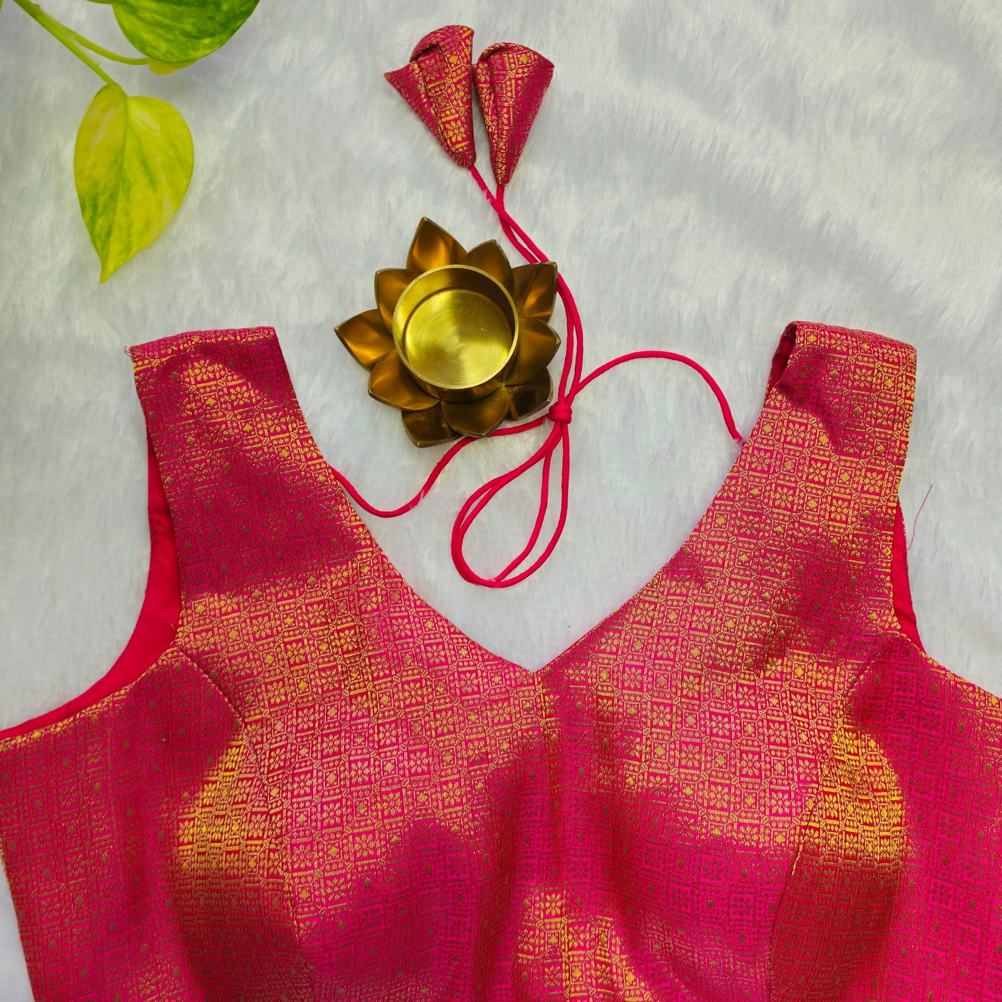 Pink With Gold Zari Brocade Sleeveless Blouse
