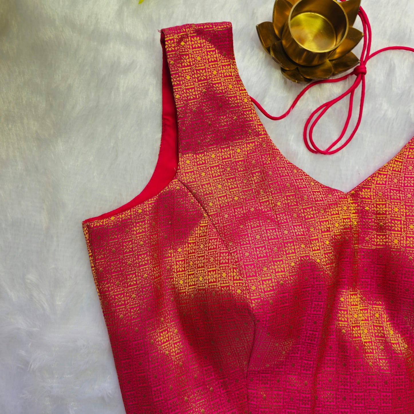 Pink With Gold Zari Brocade Sleeveless Blouse