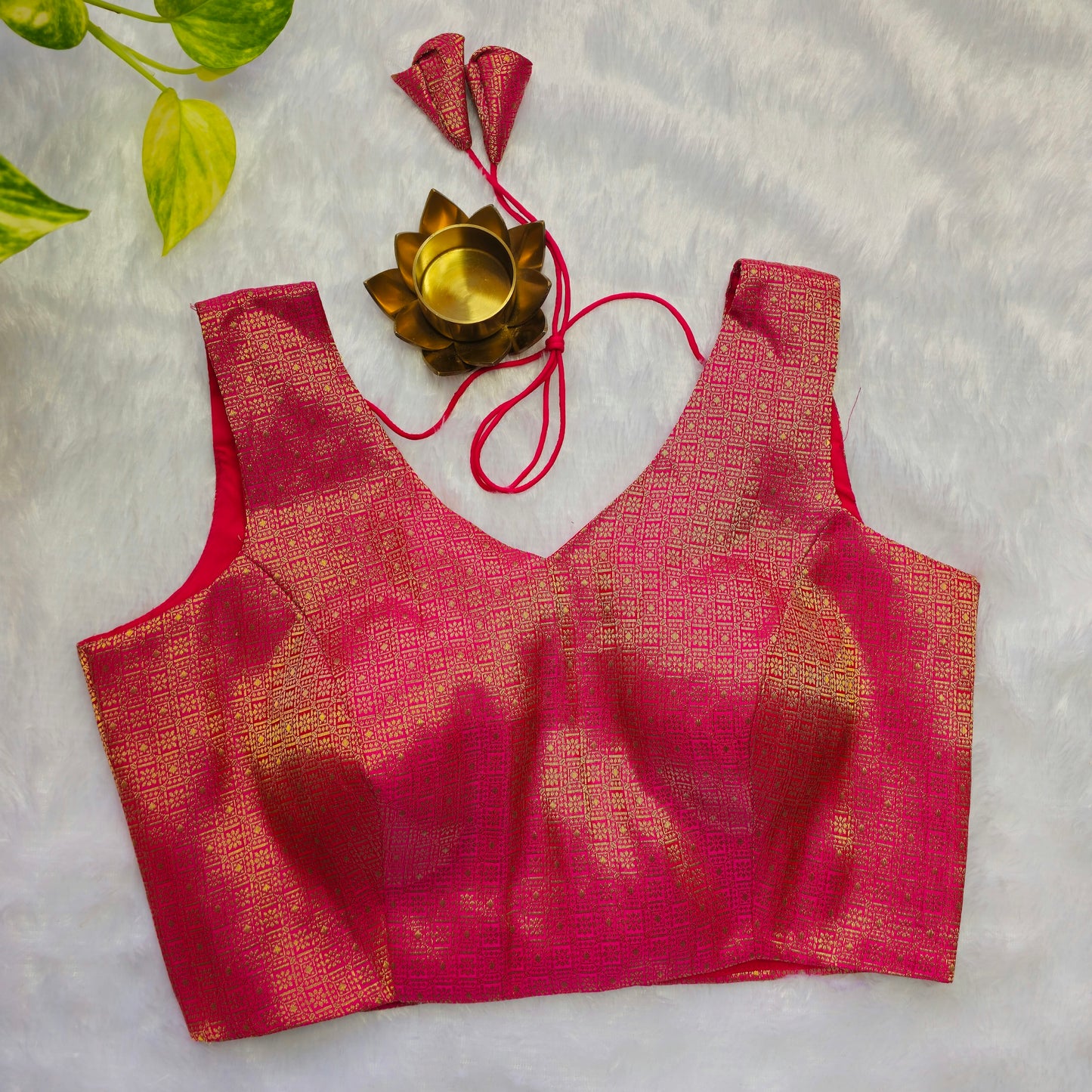 Pink With Gold Zari Brocade Sleeveless Blouse