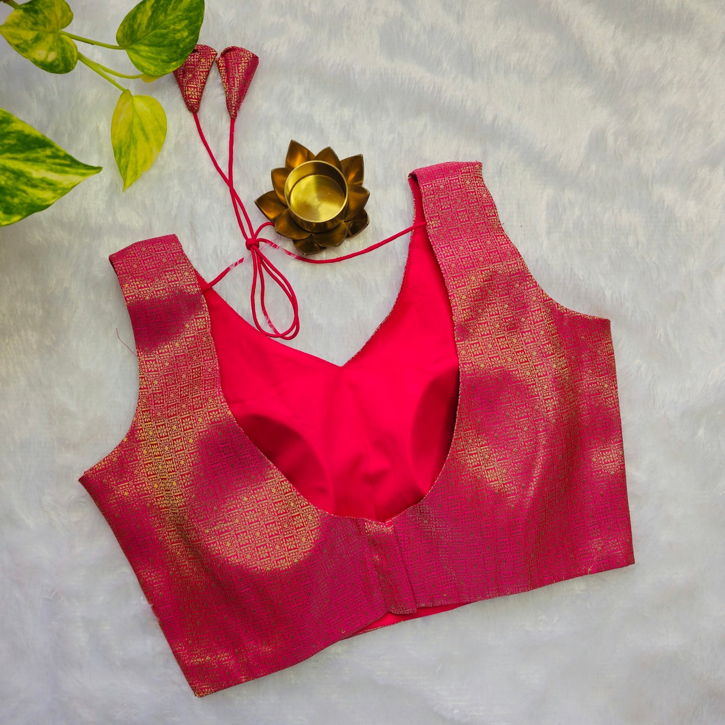 Pink With Gold Zari Brocade Sleeveless Blouse