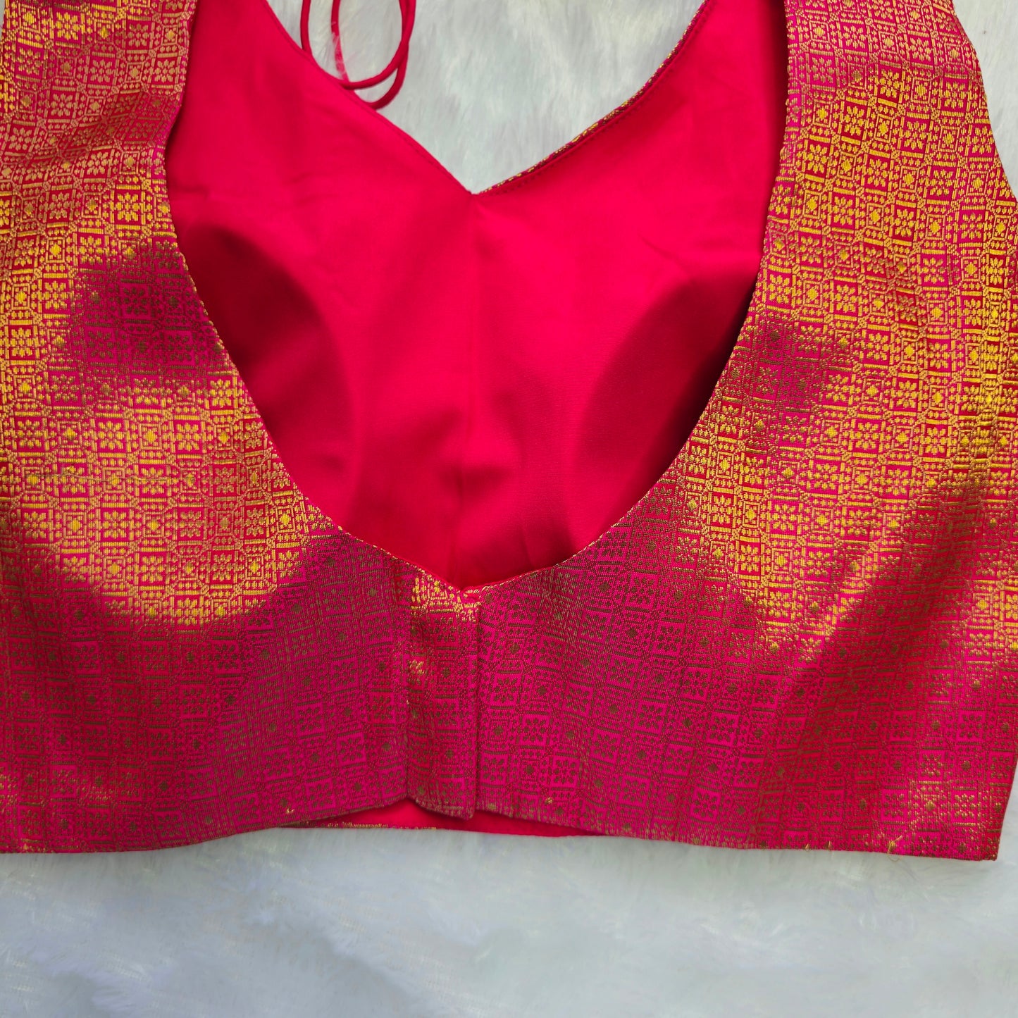 Pink With Gold Zari Brocade Sleeveless Blouse