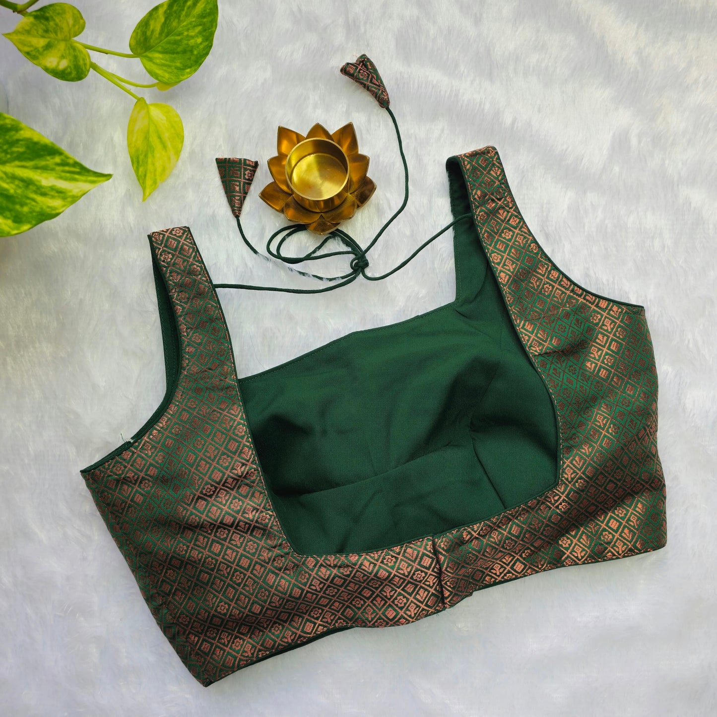 Green With Copper Zari Brocade Sleeveless Blouse