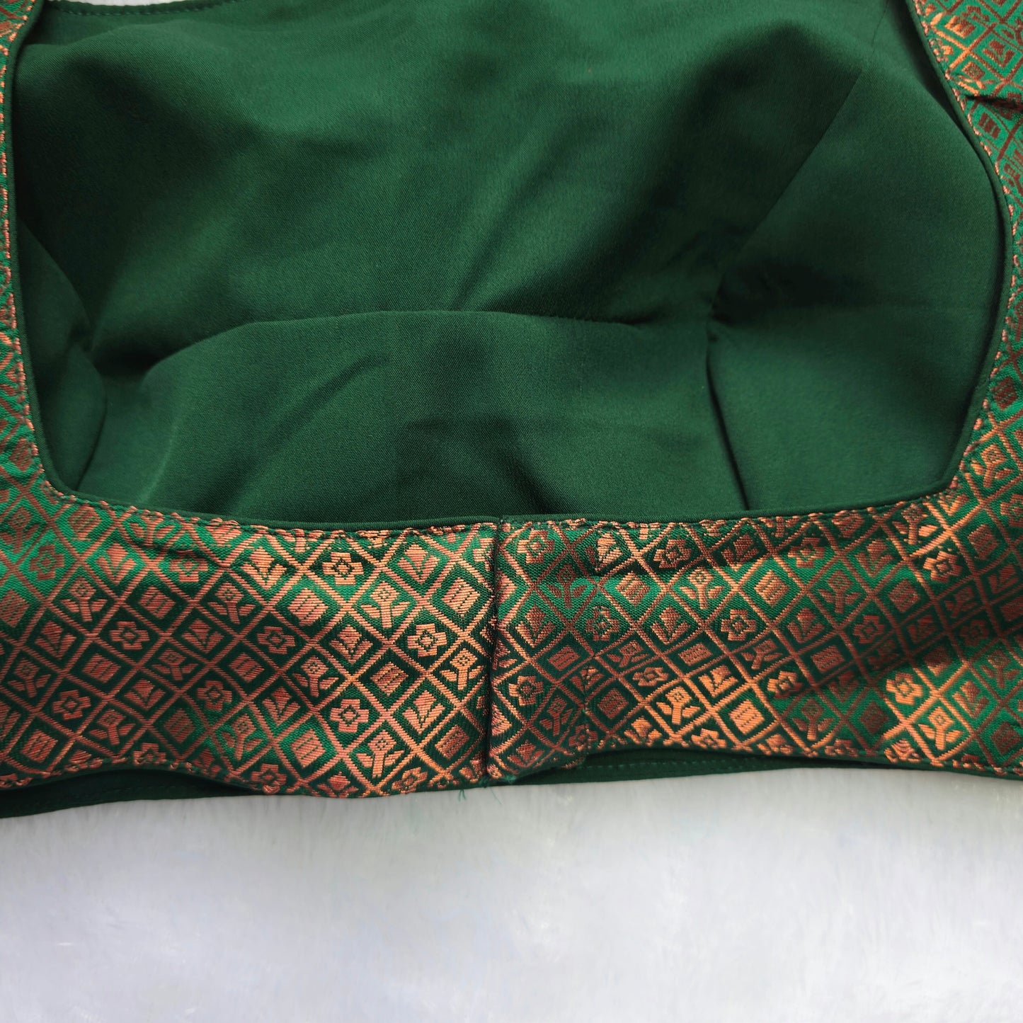 Green With Copper Zari Brocade Sleeveless Blouse
