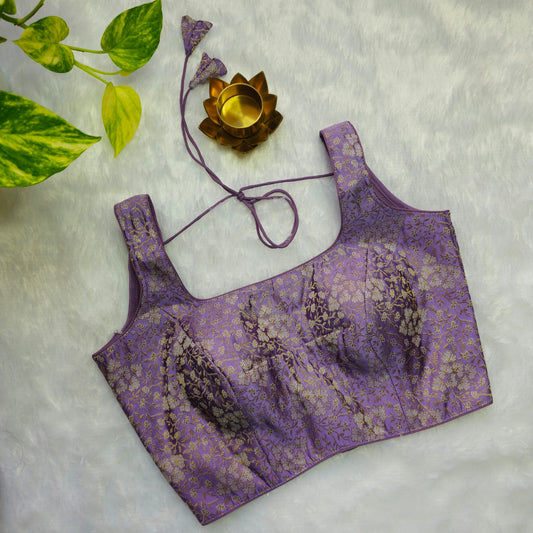 Lilac Brocade Sleeveless Blouse