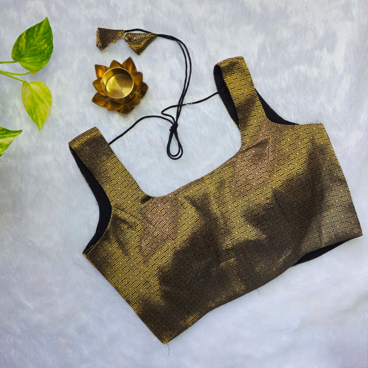 Black With Gold Zari Brocade Sleeveless Blouse