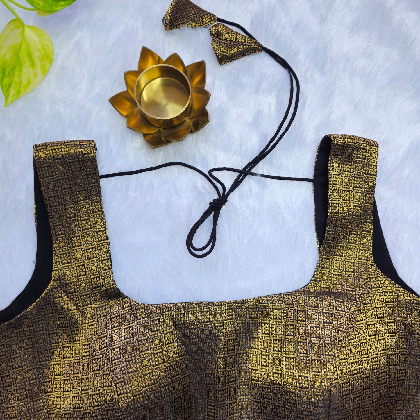 Black With Gold Zari Brocade Sleeveless Blouse