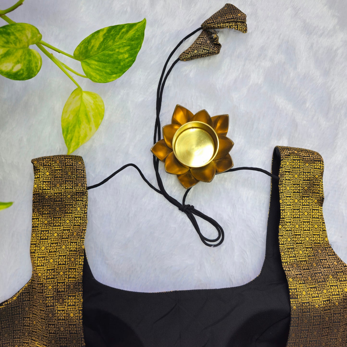 Black With Gold Zari Brocade Sleeveless Blouse