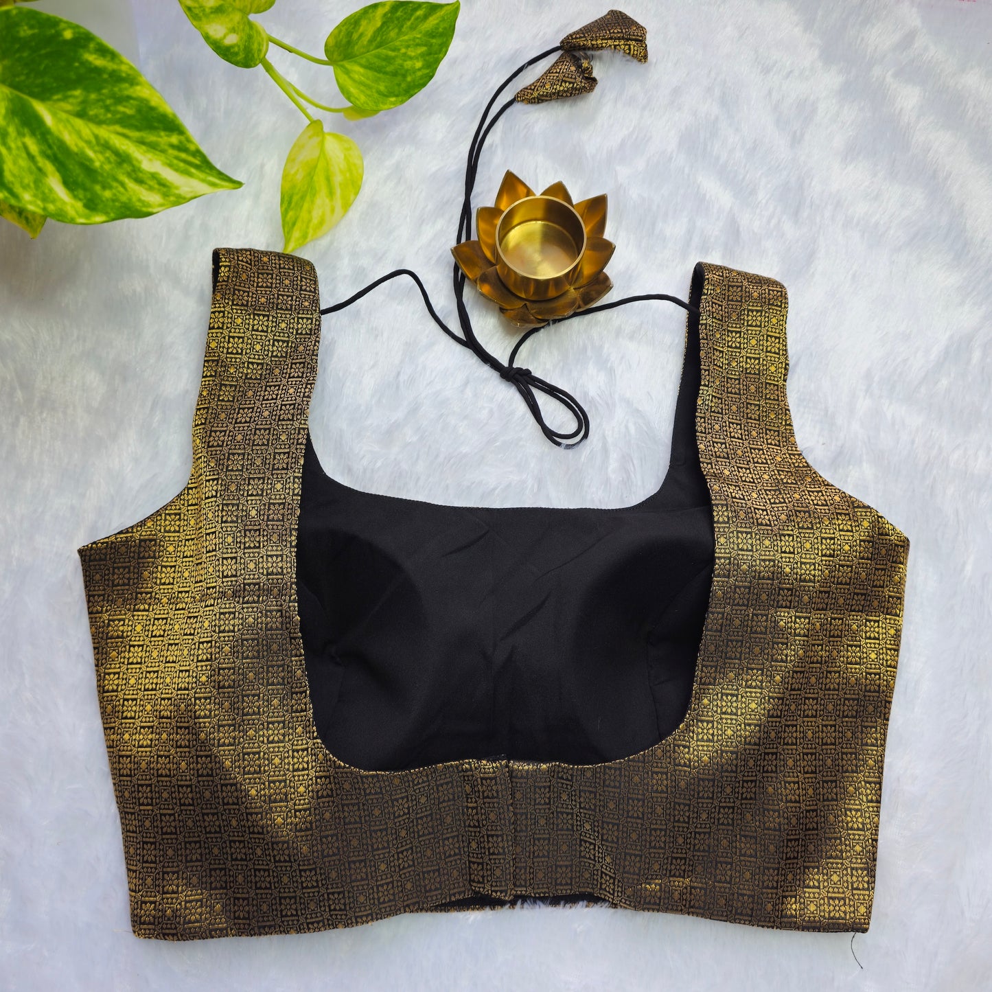 Black With Gold Zari Brocade Sleeveless Blouse