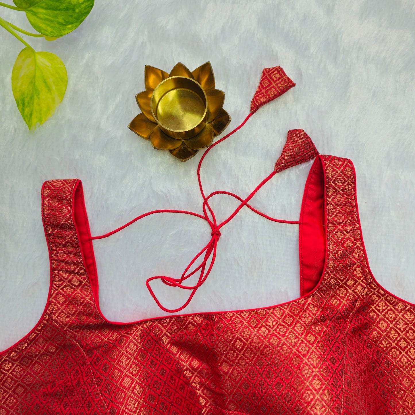 Red Copper Zari Brocade Sleeveless Blouse
