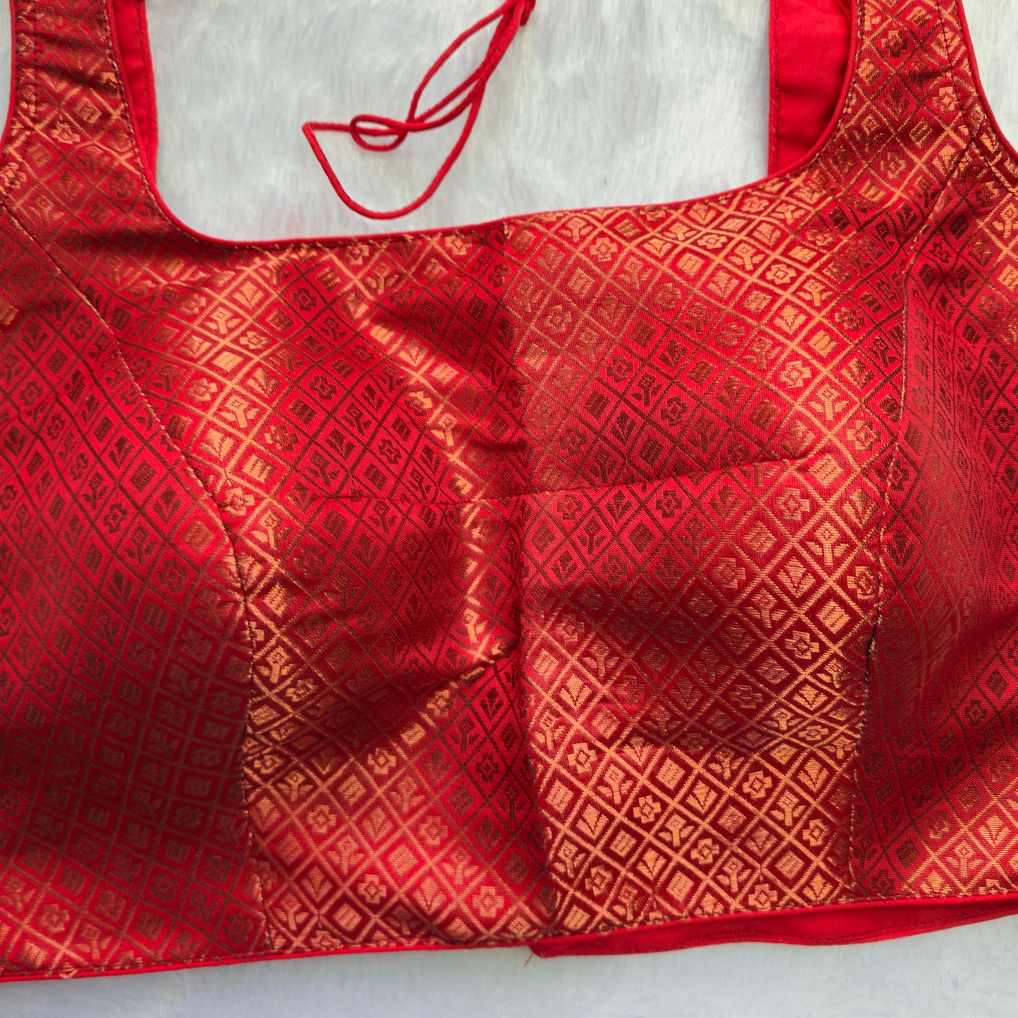 Red Copper Zari Brocade Sleeveless Blouse