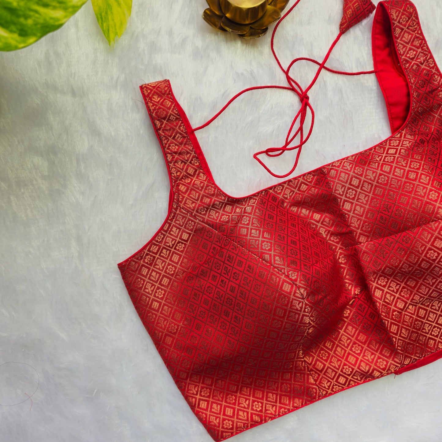Red Copper Zari Brocade Sleeveless Blouse