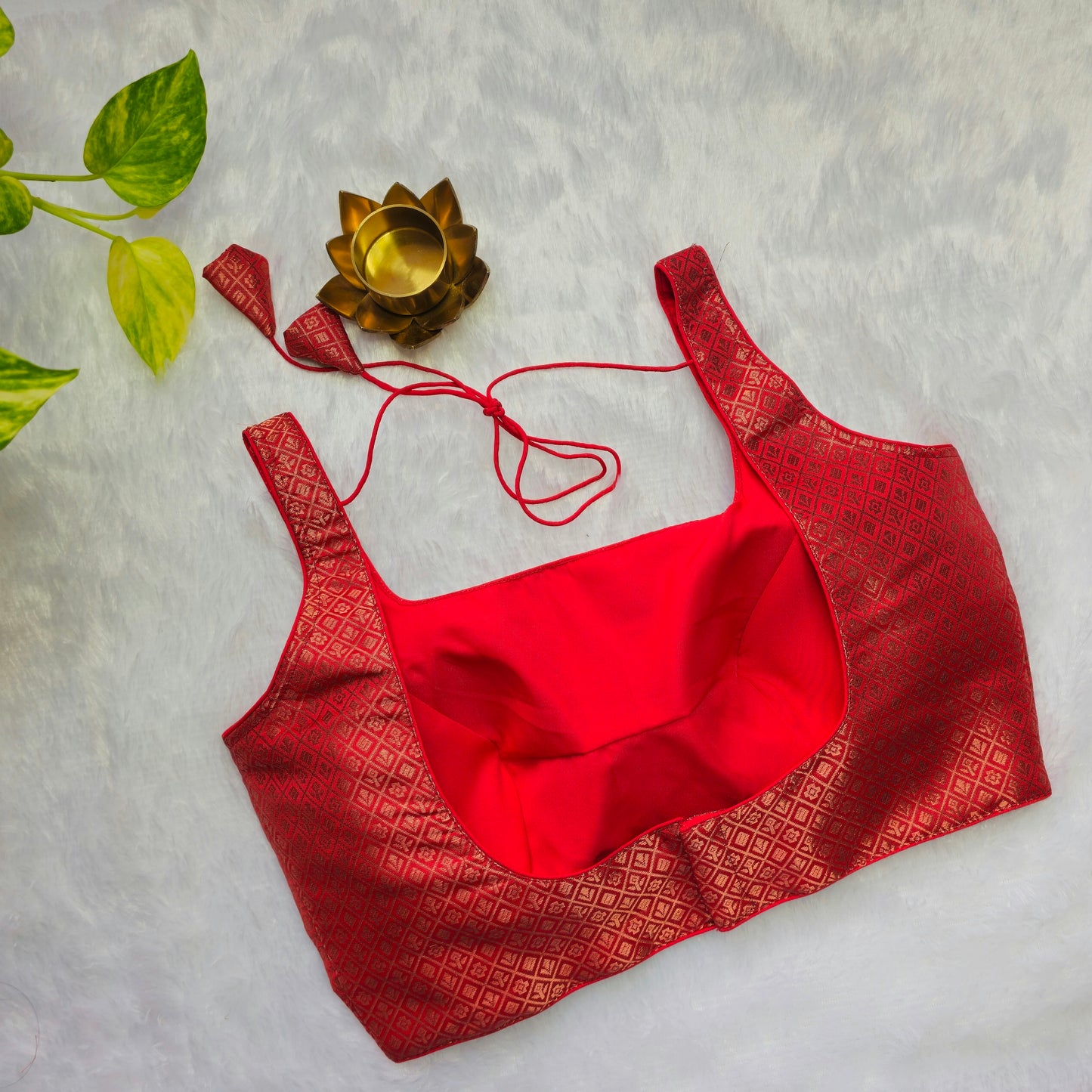 Red Copper Zari Brocade Sleeveless Blouse