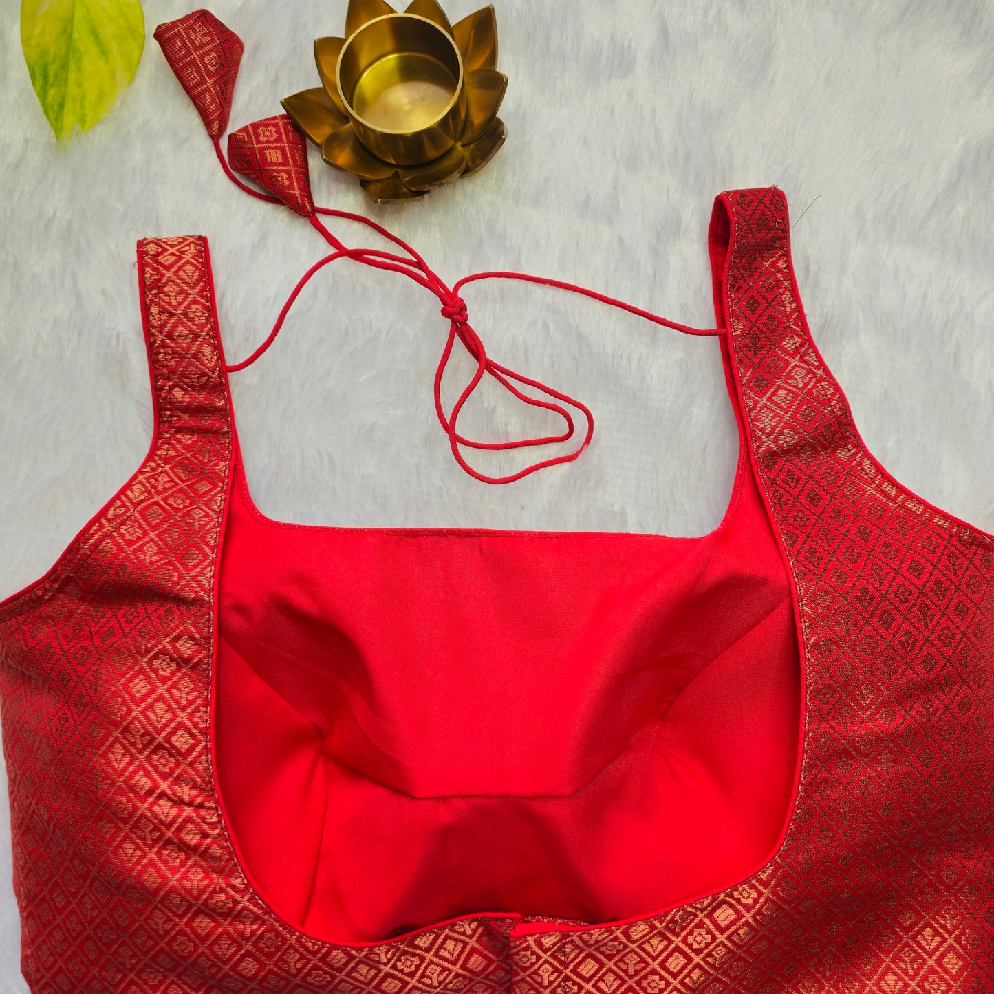 Red Copper Zari Brocade Sleeveless Blouse