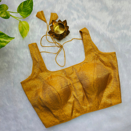 Brownish Gold Brocade Sleeveless Blouse