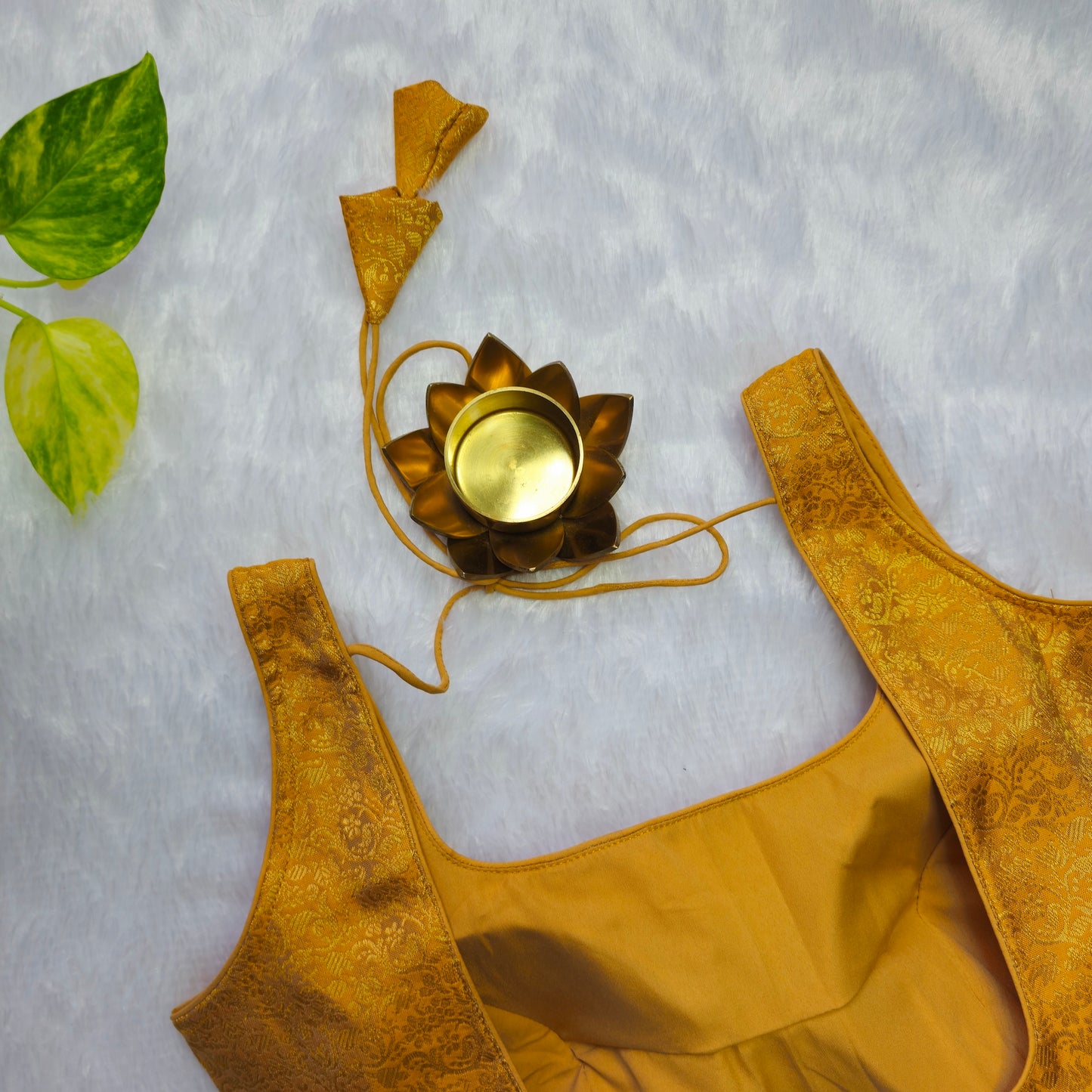 Brownish Gold Brocade Sleeveless Blouse