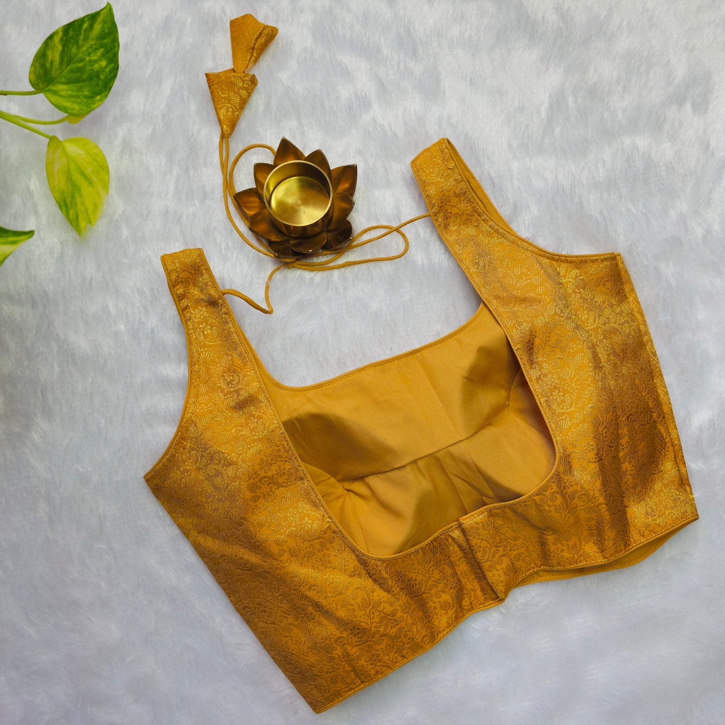Brownish Gold Brocade Sleeveless Blouse