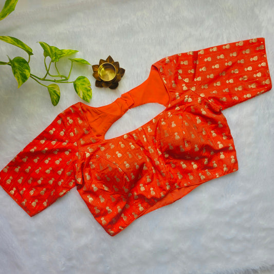 Orange Jhumka Butta Brocade Blouse