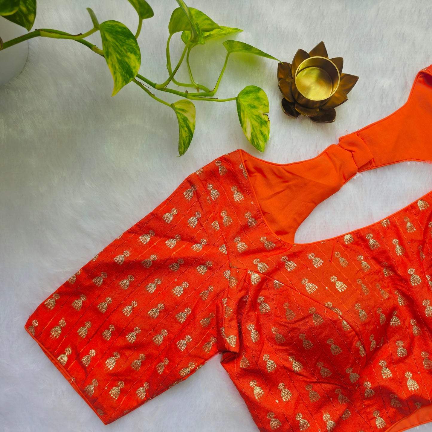 Orange Jhumka Butta Brocade Blouse