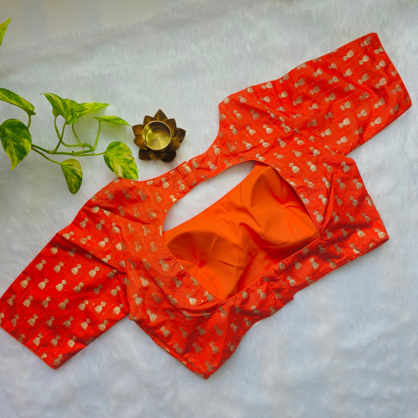 Orange Jhumka Butta Brocade Blouse