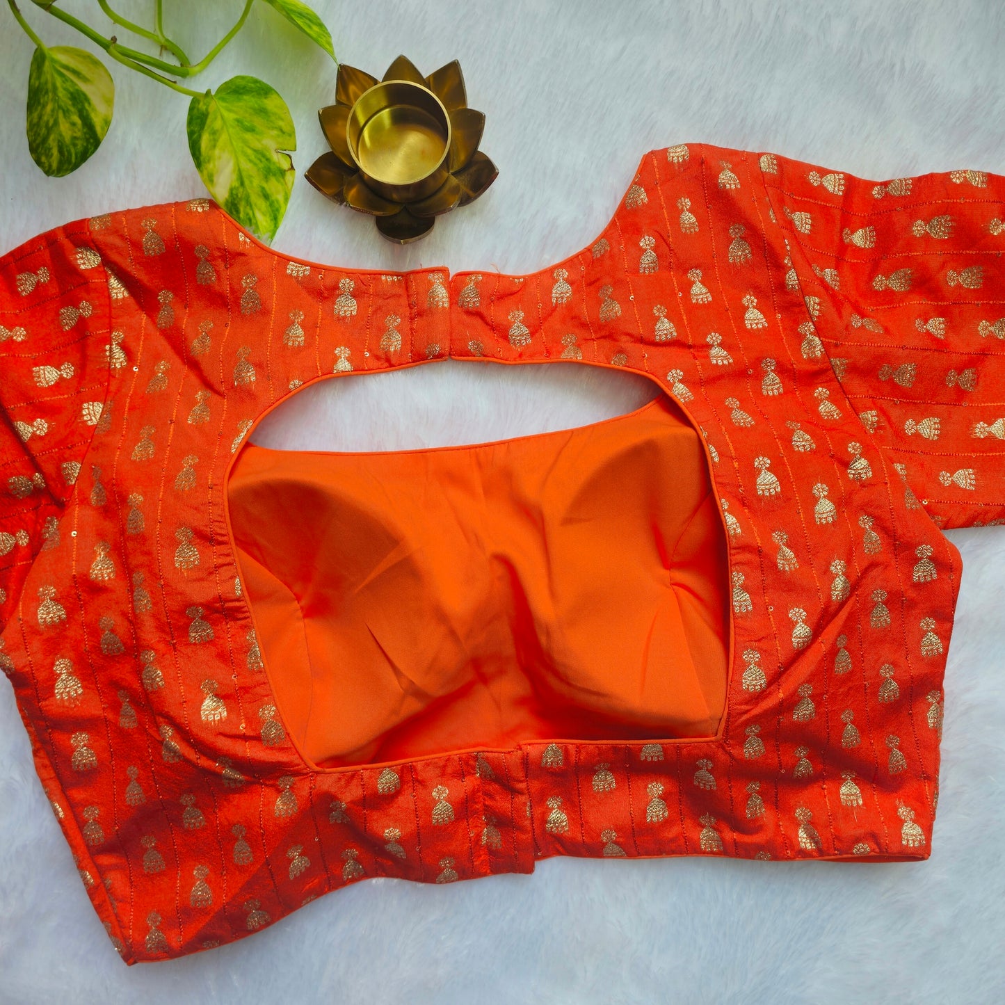 Orange Jhumka Butta Brocade Blouse