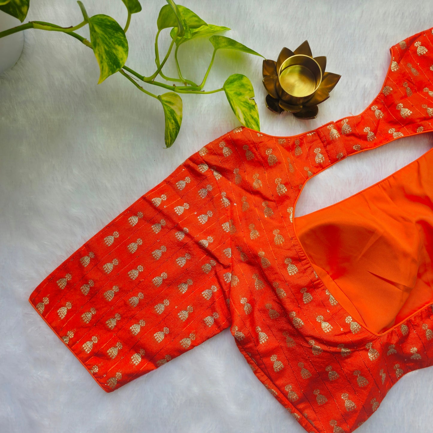 Orange Jhumka Butta Brocade Blouse