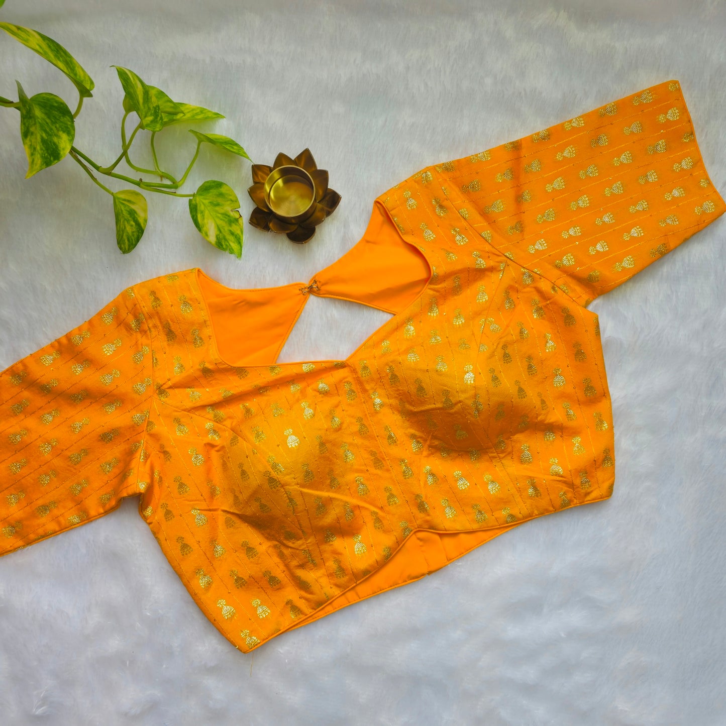Yellow Jhumka Butta Brocade Blouse