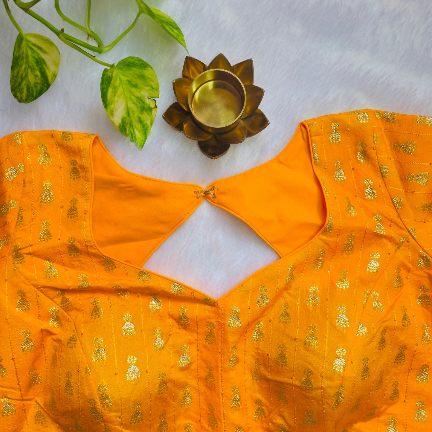 Yellow Jhumka Butta Brocade Blouse