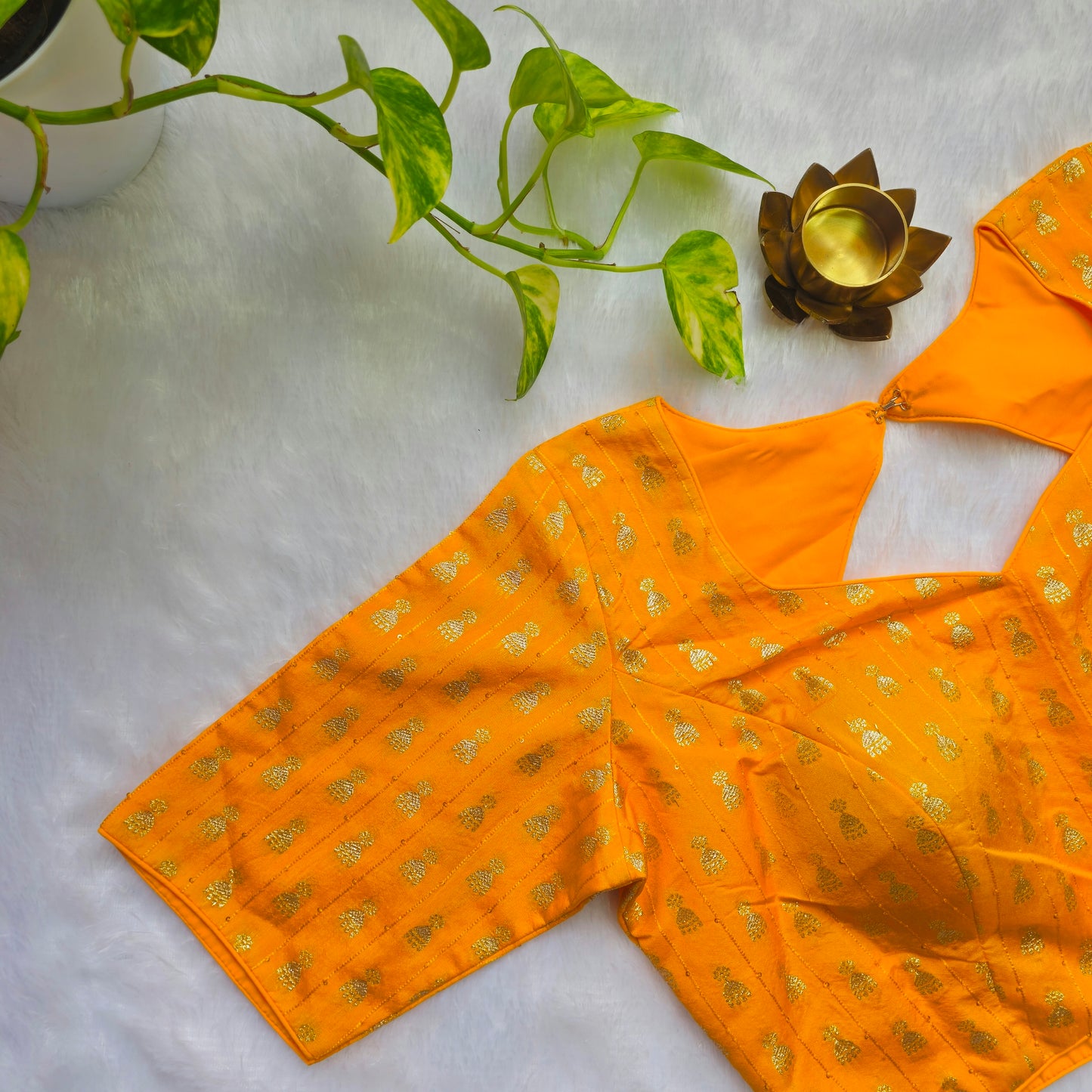 Yellow Jhumka Butta Brocade Blouse