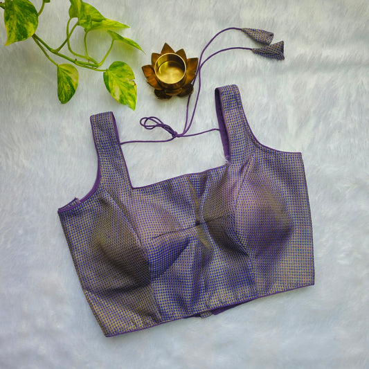 Purple Brocade Sleeveless Blouse