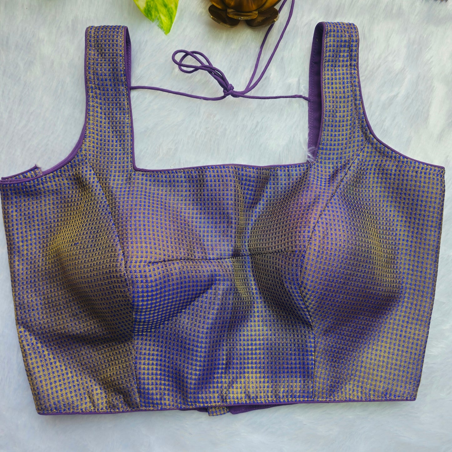 Purple Brocade Sleeveless Blouse