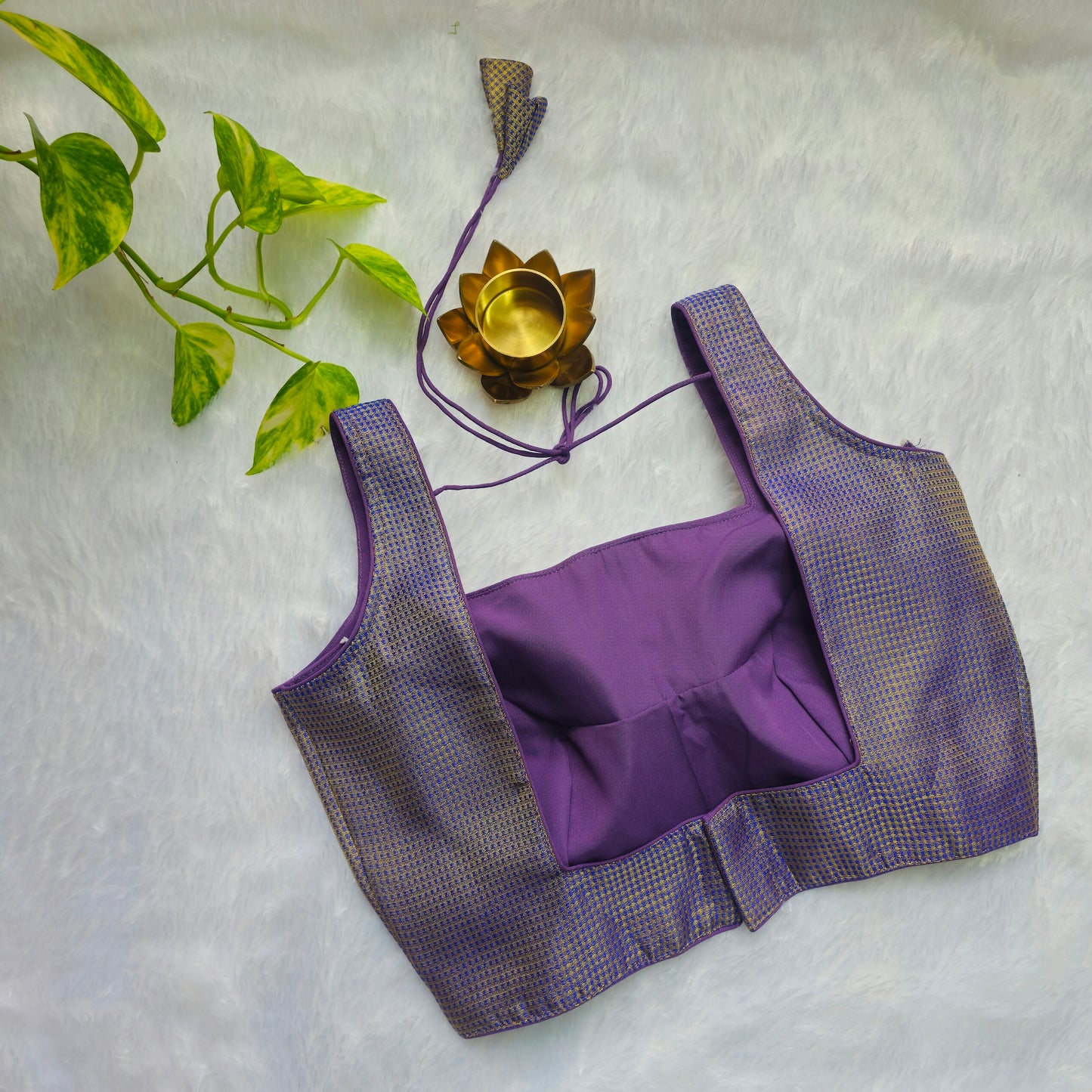 Purple Brocade Sleeveless Blouse