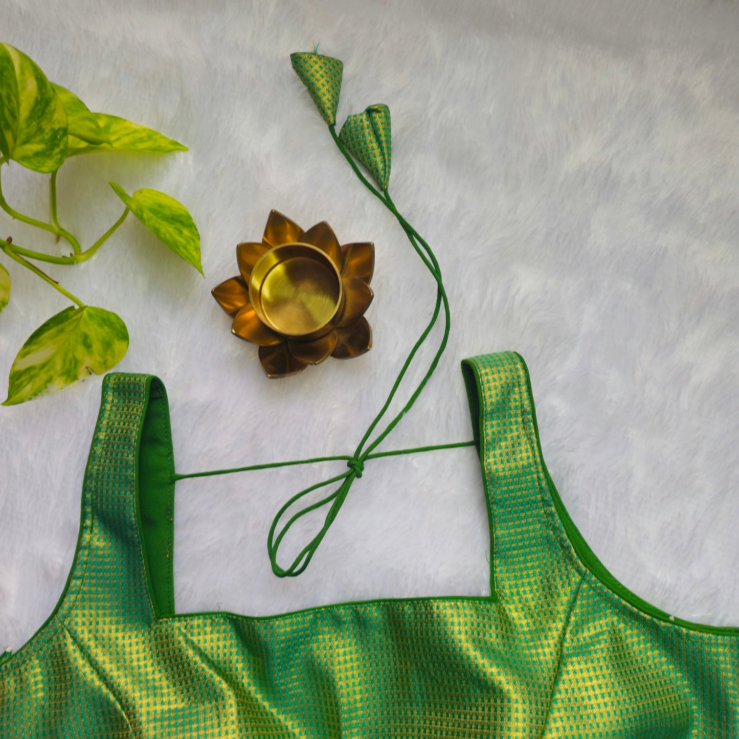 Green With Gold Zari Brocade Sleeveless Blouse