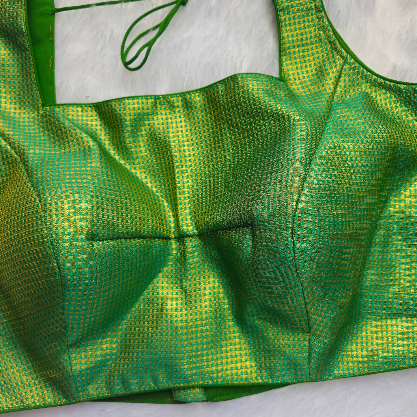 Green With Gold Zari Brocade Sleeveless Blouse
