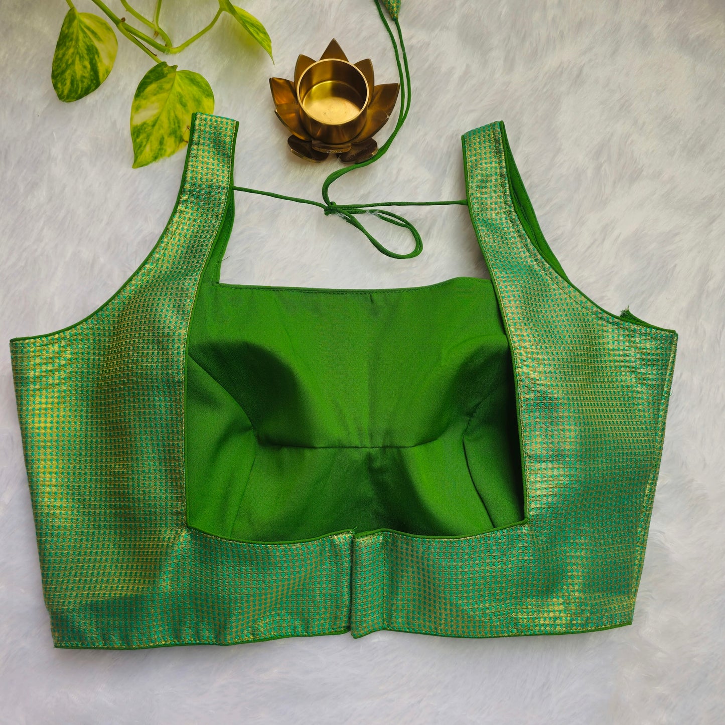 Green With Gold Zari Brocade Sleeveless Blouse
