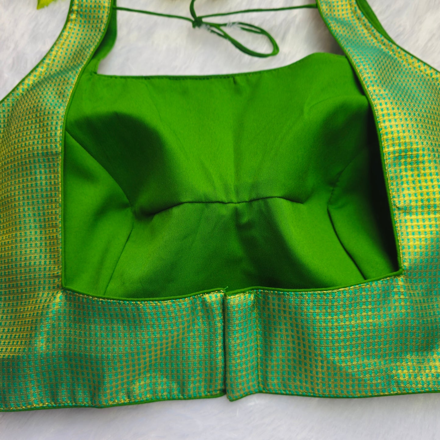 Green With Gold Zari Brocade Sleeveless Blouse