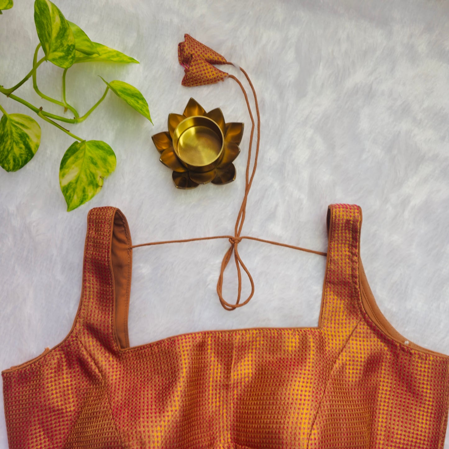 Red With Gold Zari Brocade Sleeveless Blouse