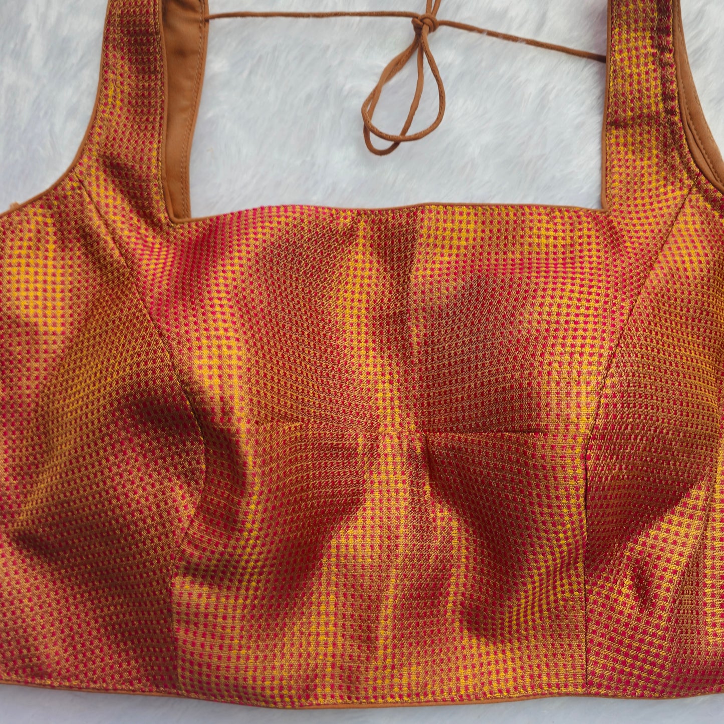 Red With Gold Zari Brocade Sleeveless Blouse