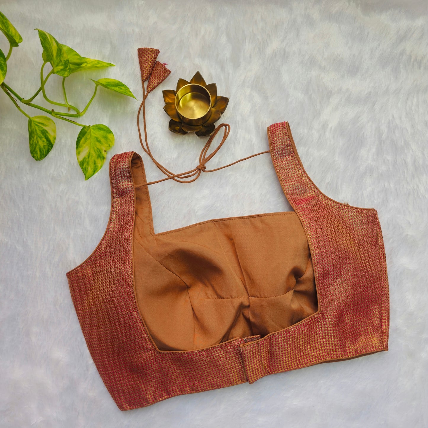 Red With Gold Zari Brocade Sleeveless Blouse
