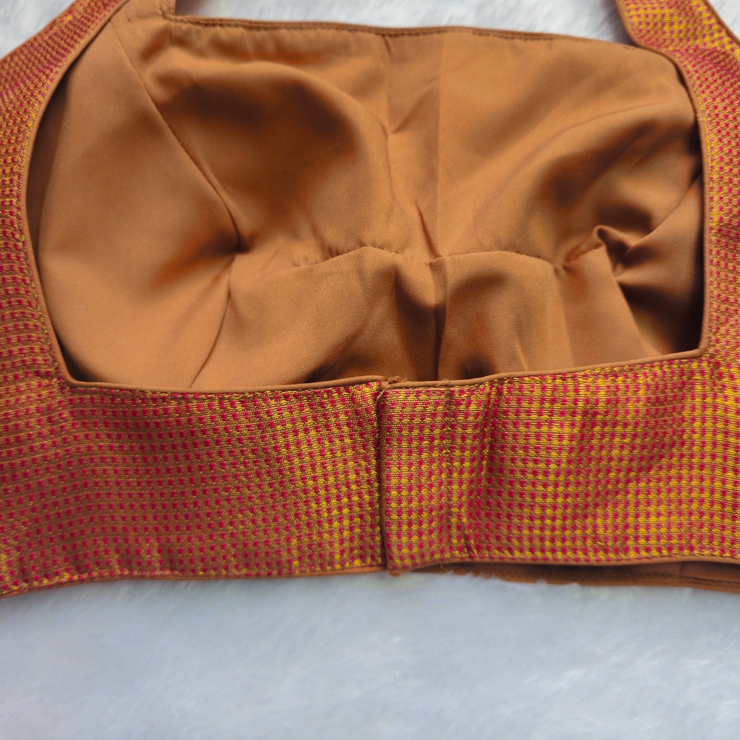 Red With Gold Zari Brocade Sleeveless Blouse