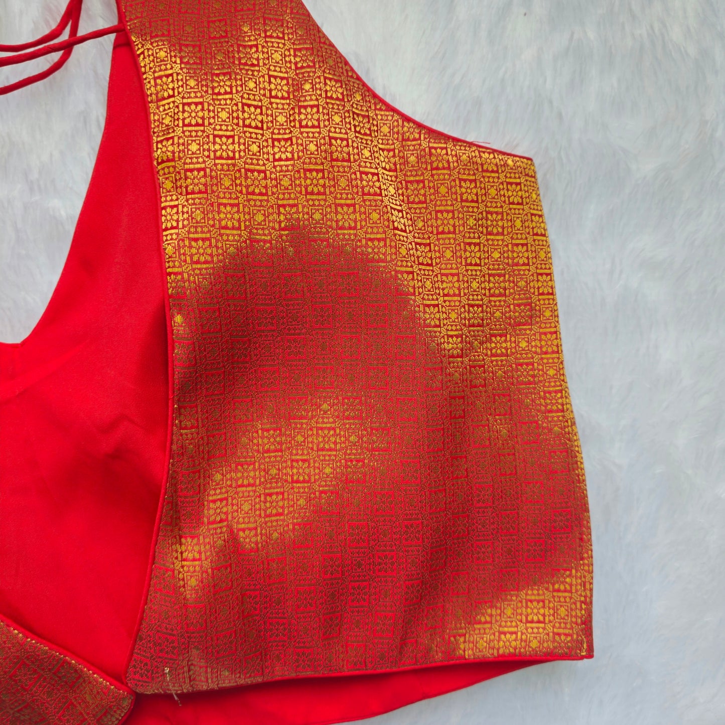 Red With Gold Zari Brocade Sleeveless Blouse