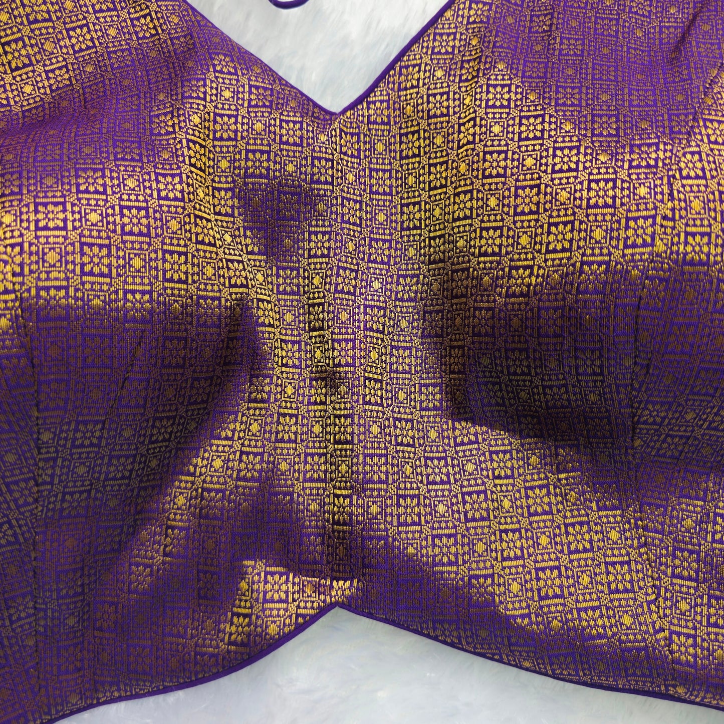 Purple With Gold Zari Brocade Sleeveless Blouse(Attachable Sleeves)