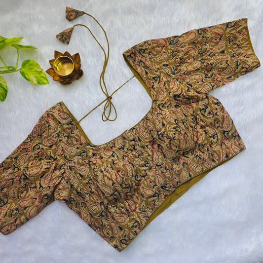 Mehendi Green Cotton Kalamkari Blouse