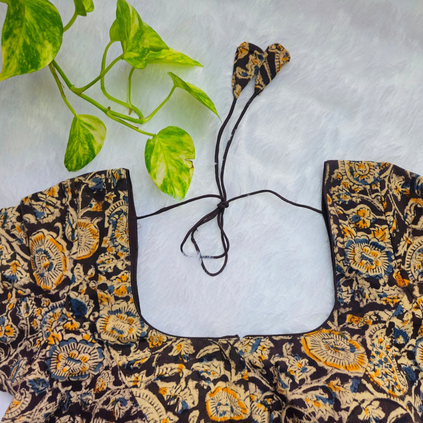 Yellow and Brown Cotton Kalamkari Blouse