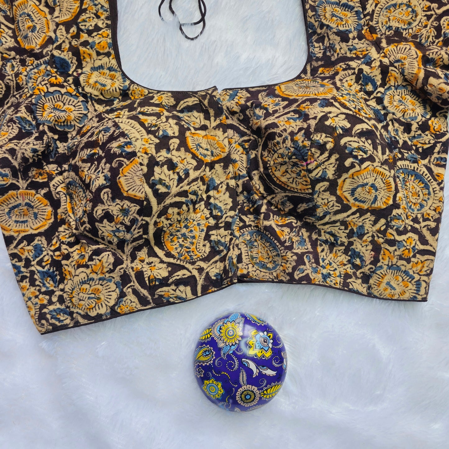 Yellow and Brown Cotton Kalamkari Blouse
