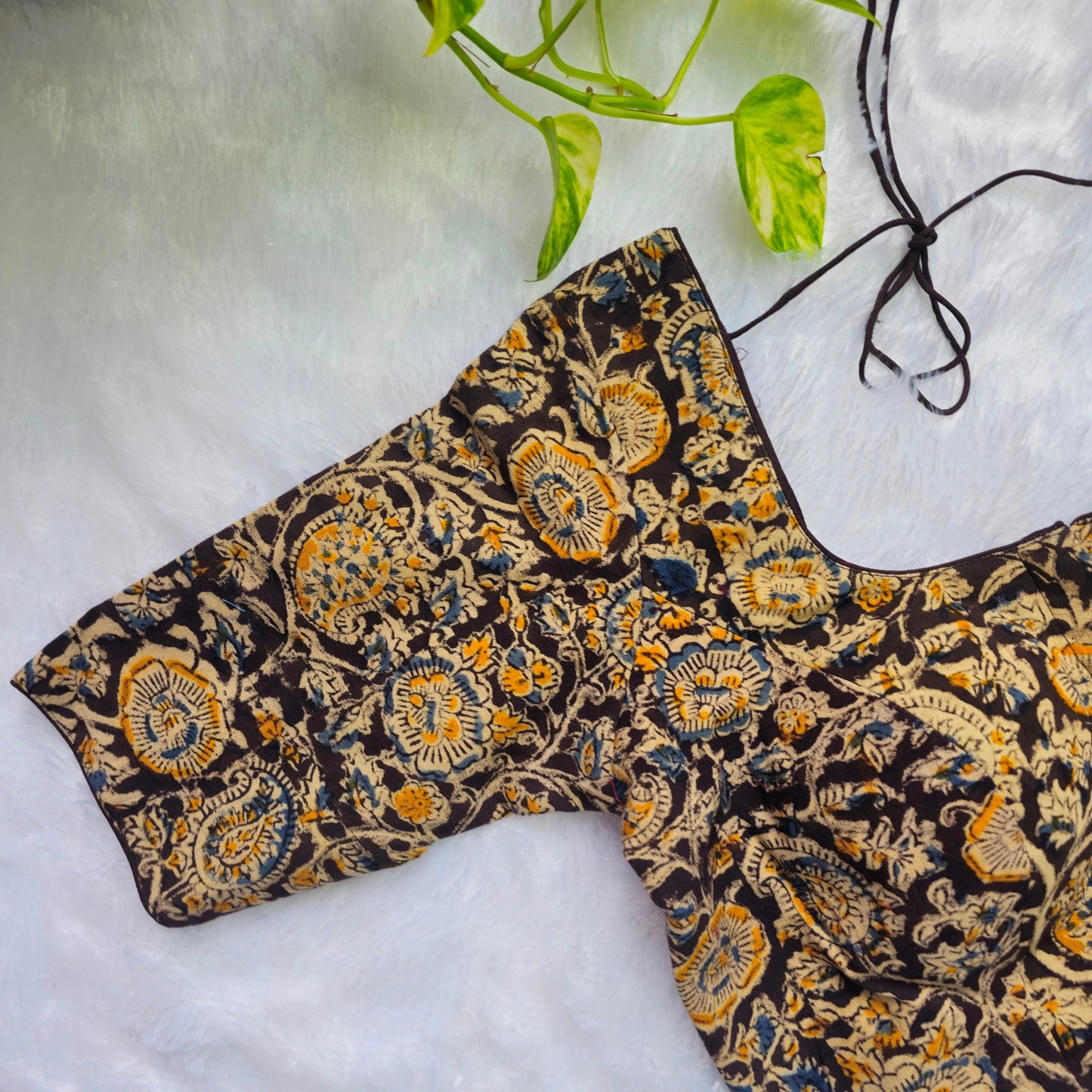 Yellow and Brown Cotton Kalamkari Blouse