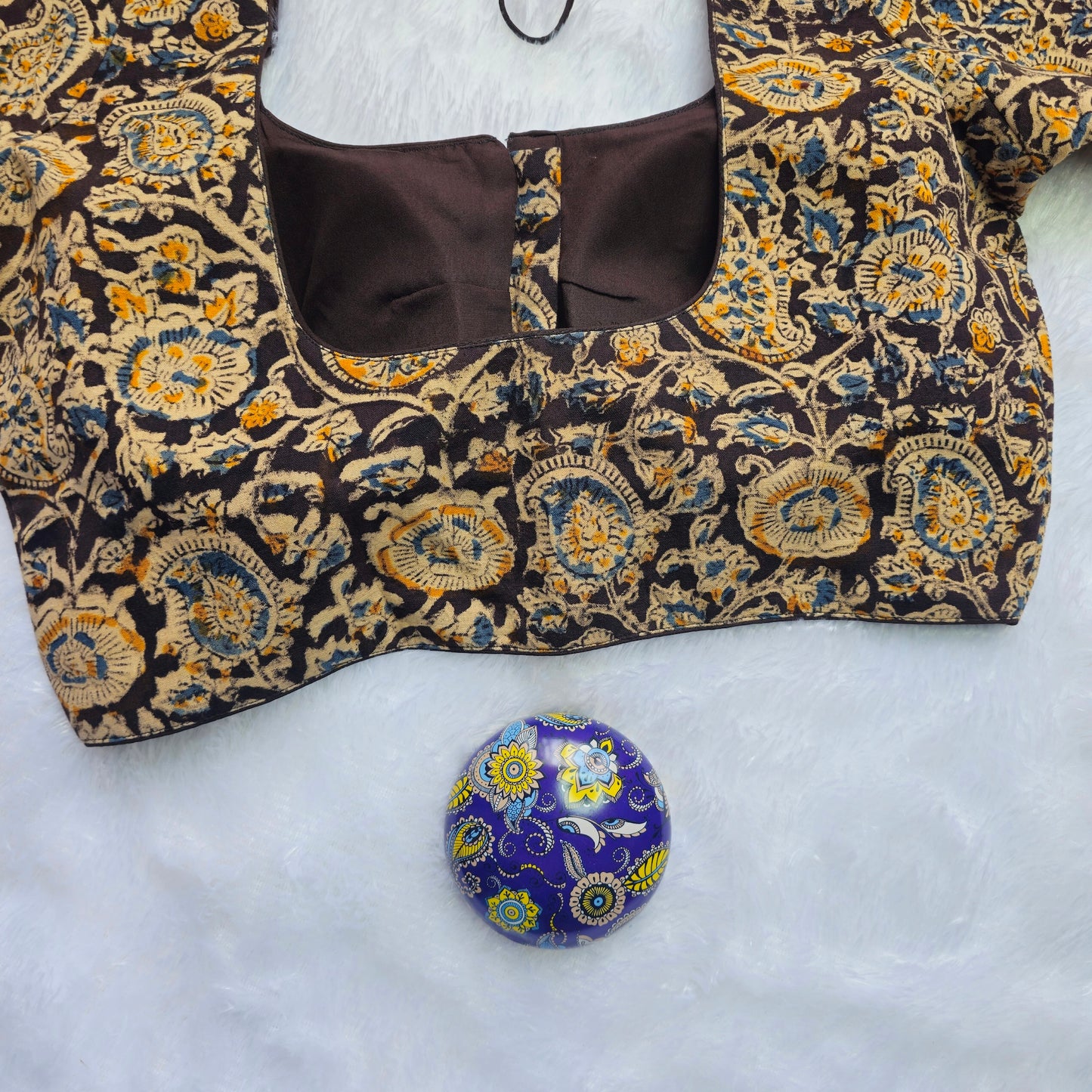 Yellow and Brown Cotton Kalamkari Blouse