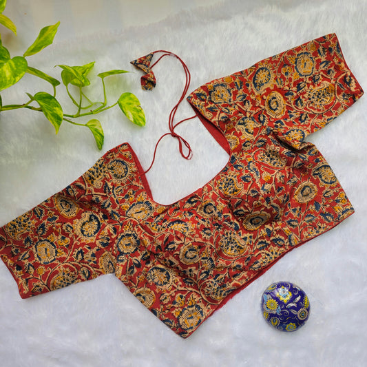 Brick Red Cotton Kalamkari Blouse