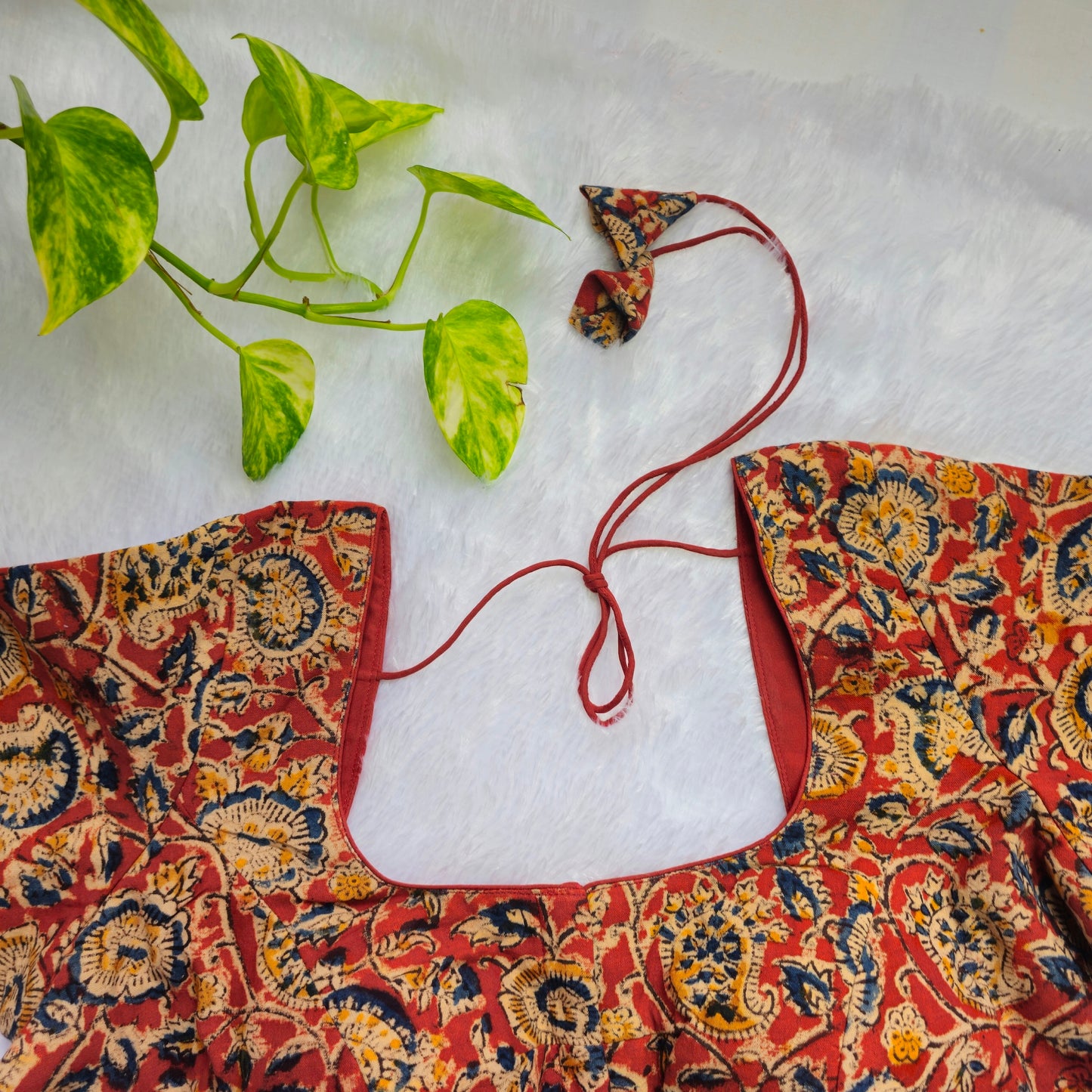 Brick Red Cotton Kalamkari Blouse
